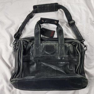 Tumi Alpha Black Leather Expandable Organizer Briefcase Bag Casual Travel Work